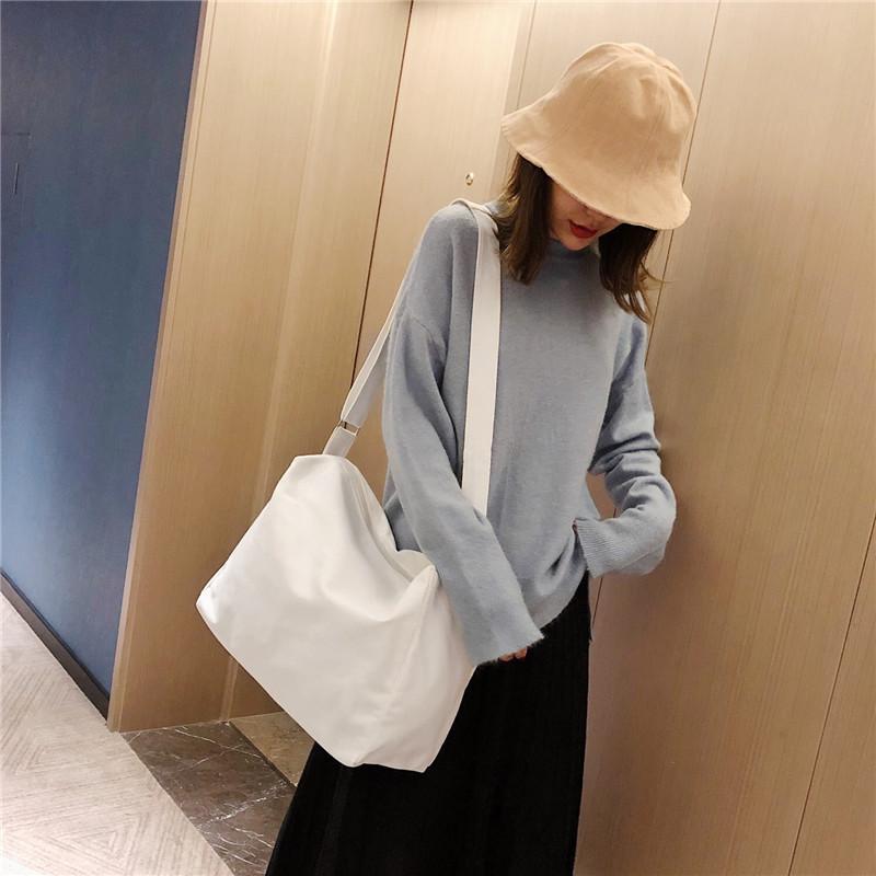 Ins Lazy Solid Color Canvas Shoulder Messenger Bag Large Capacity Student Bag 40*18*28cm