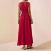 Women Summer Sleeveless V Neck Maxi Dress with High Waist and Flowy A Line Skirt for Beach Holiday Casual Wear