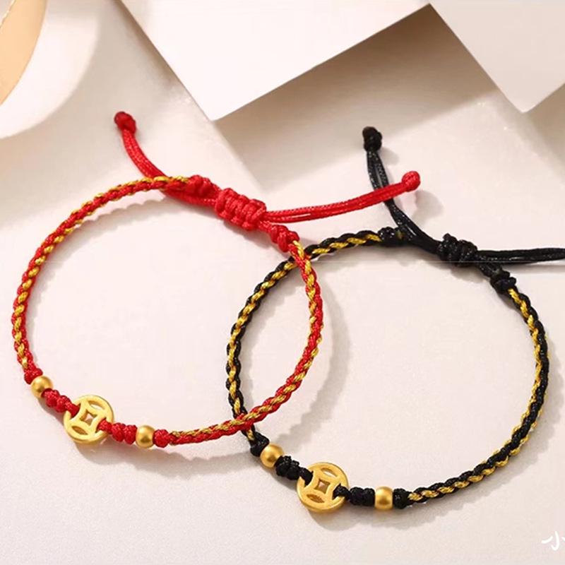 2022 Lucky Red Rope Bracelet with Brass Gold-Plated Coin Pendant for Men & Women