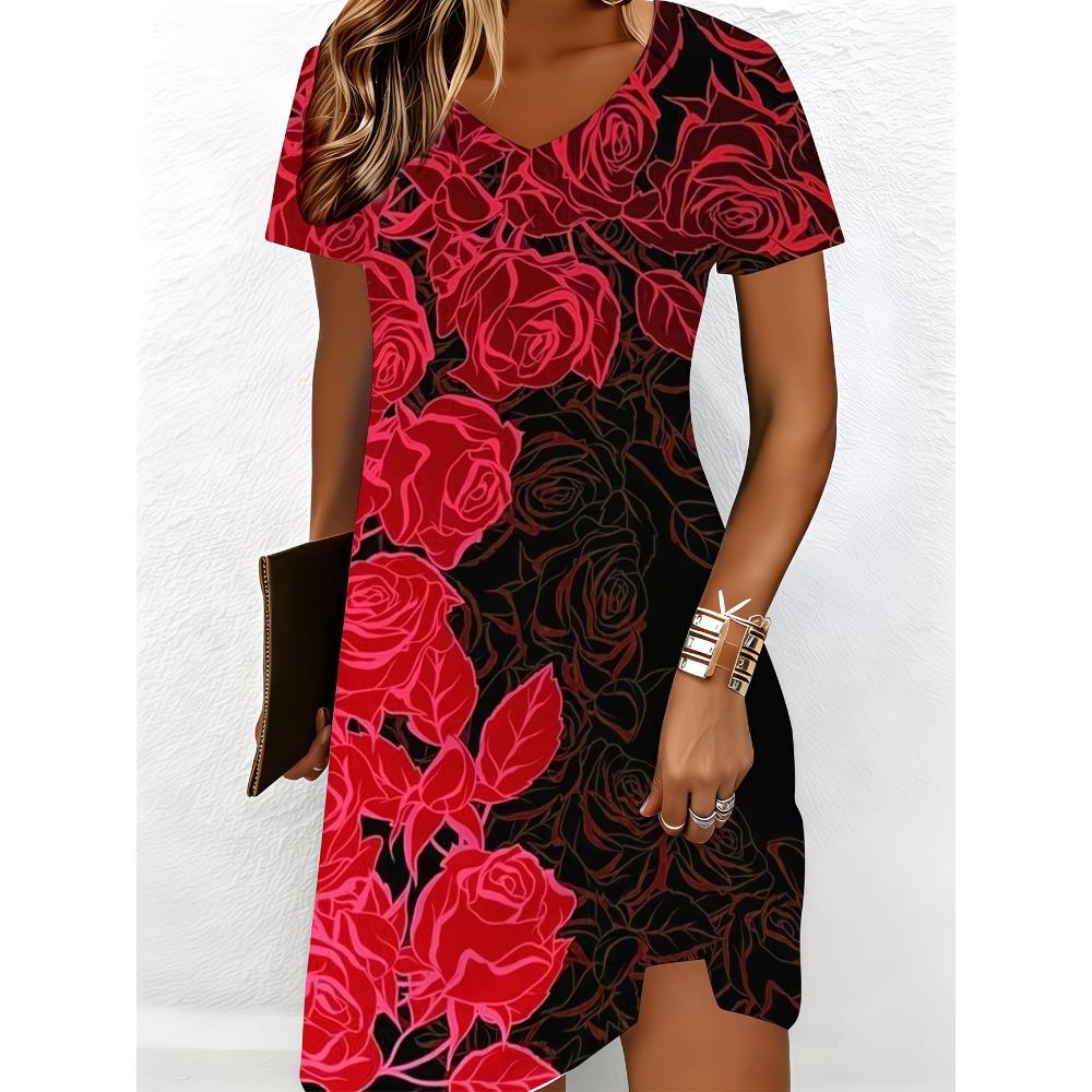 Summer Women's V-neck Short Sleeved Fashionable Casual Dress