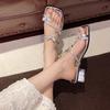 Französische Strass-Schmetterlings-Zehenbedeckungs-Sandalen Damen-Oberbekleidung 2025 neue Kristall-Blockabsatz-Sandalen Damen-Sommerrock