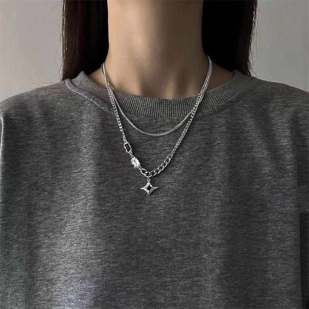 Double Layer Lucky Star Necklace For Men Hip Hop Jewelry Urban Streetwear Style Unisex Couple Chain Alloy Design