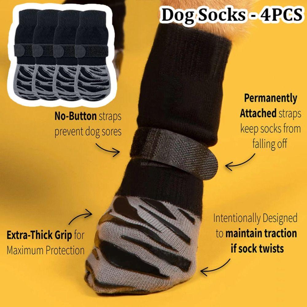 4pcs Cozy Anti-Slip Dog Socks Strong Grip Anti-Scratch Pets Knitted Socks Anti-licking Silent Paw Protection Socks Indoor