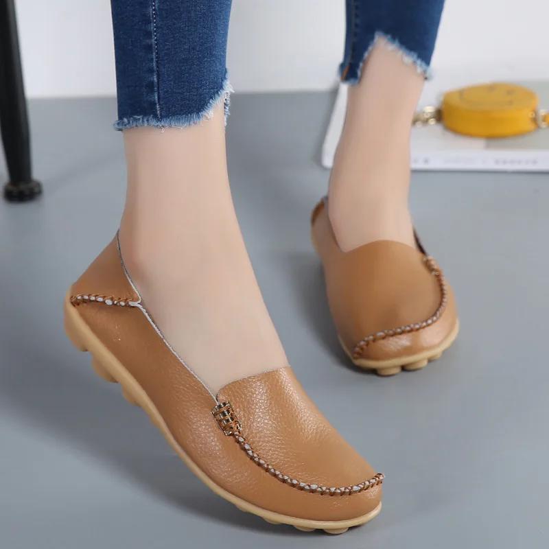 Flat Shoes Women Slip On Shoes for Women's Moccasins Genuine Leather Loafers Women Flats Ladies Shoes Plus Size Sapato Feminino