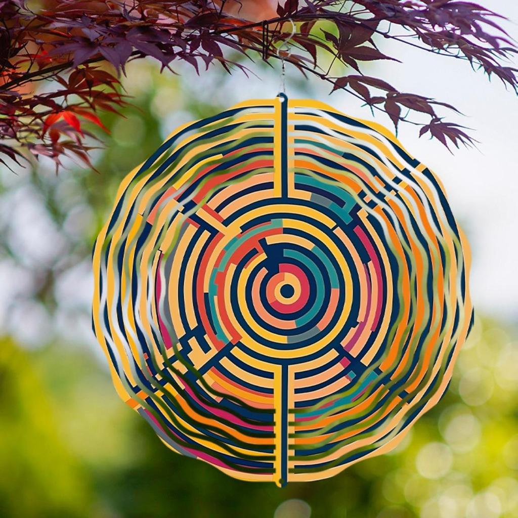 10 Zoll Hängender Windspinner Metallkunst Windspiel mit Labyrinth-Design 360° Drehend für Outdoor Garten Balkondekoration Geschenk für Freunde Familie für alle Jahreszeiten