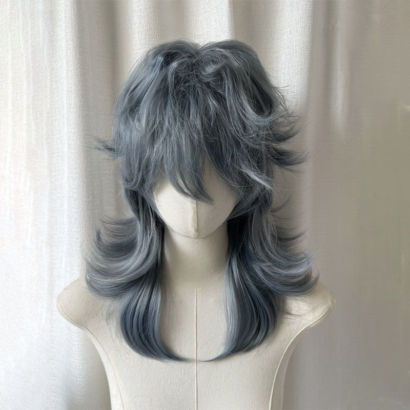 Grey Mist Blue Wolf Cut Mullet Wig, Unisex Short Layered Hair Wig, Sweet Cool Punk Style Full Cap Wig, Natural Looking Cosplay Wig for Men & Women