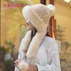 SOMALER Knit Real Mink Fur Hats for Winter Women Weave Fur Cap with Fox Fur Pompom Fox Fur Brim Luxury Female Knitted Beanies