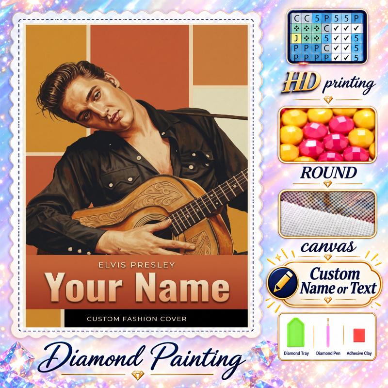 Elvis Presley 5D DIY Diamond Painting Custom Name Text, Full Drill Rhinestone Mosaic Art Home Gift