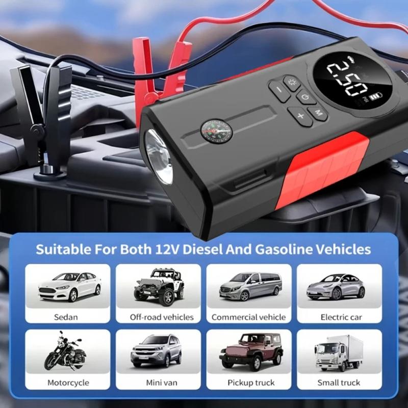 Double Purpose Car Air Compressor Jump Starter And Digital Tire Inflator With 800A Current For Automotive Emergency Use