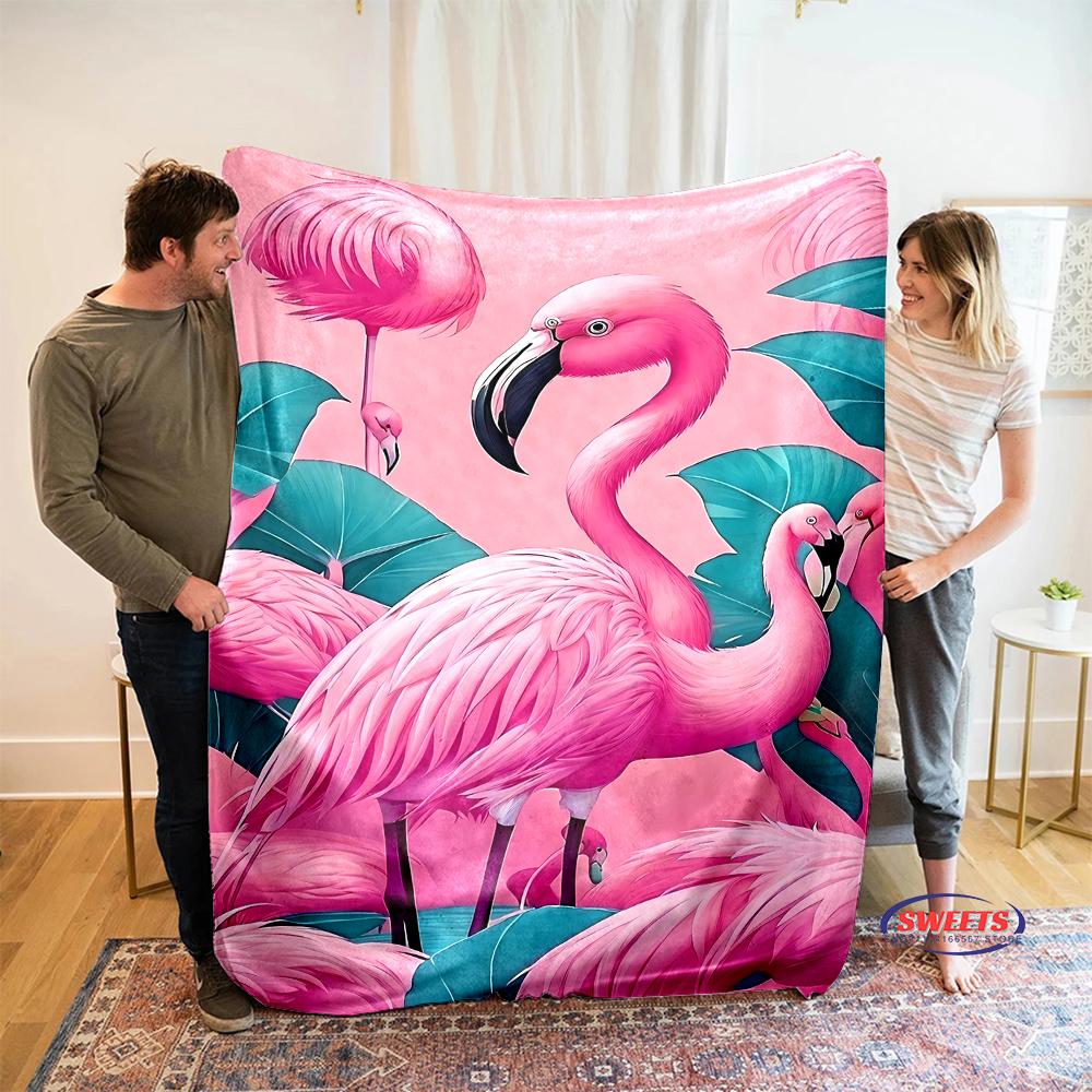 Beautiful Pink Flamingo Cartoon Soft Blanket for Bed Bedroom Sofa Picnic, Throw Blanket for Cover Outdoor Leisure Trip Nap Gifts