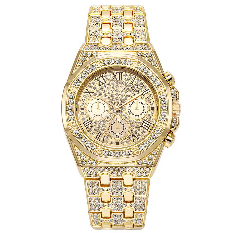 Trendy Baby'S Breath Steel Strap Diamond Encrusted Men'S Women'S Watch Full Diamond Three-Eye Roman Numeral Quartz Watch