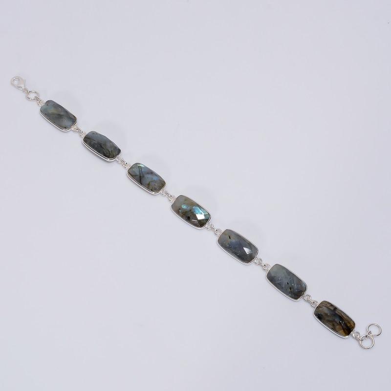 Fabulous Top Grade Qualite 100% Natural Labradorite Radiant Shape Ethnic Style Handmade Jewelry 925 Steling Silver Bracelet 9" WSJ-5245