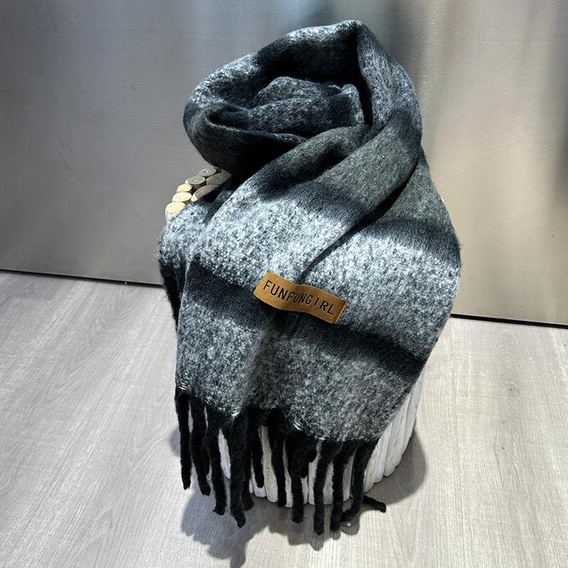 New autumn and winter striped scarf women's high-end sense versatile imitation cashmere scarf thickened warm scarf shawl