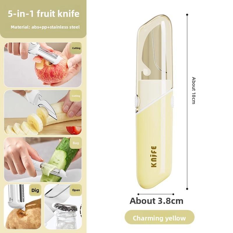 

Portable Multifunctional Shredding Bottle Opening Eyelet Peeling Fruit Knife 5-in-1 Fruit Knife жёлтый