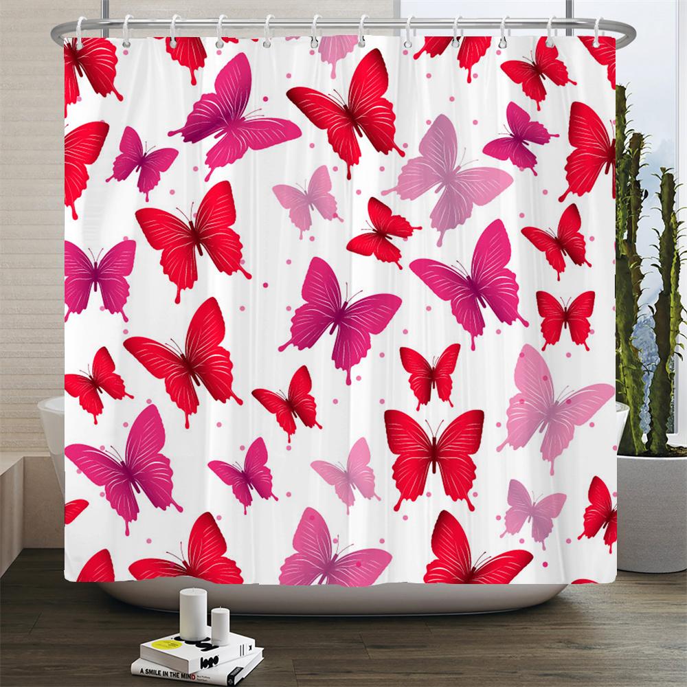 Sexy Red Lips Pink Print High Heel Shower Curtain Cosmetic Perfume Pink Girl Bedroom Decor Curtains Waterproof Bathroom Curtain