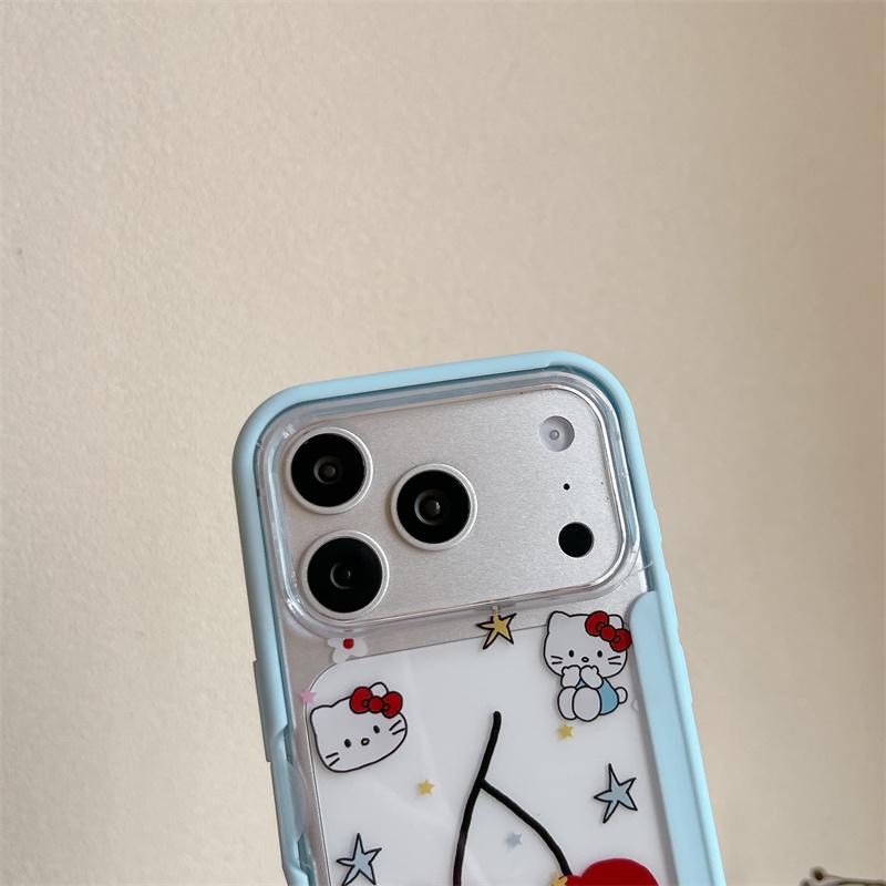 Cute Light Blue Hello Kitty Cherry Phone Case For iPhone 17 16 15 14 Pro Max Star Pattern Clear Protective Cover