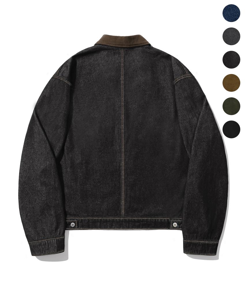 TRILLION Corduroy Collar Denim Zip-Up Work Jacket_6 Colors
