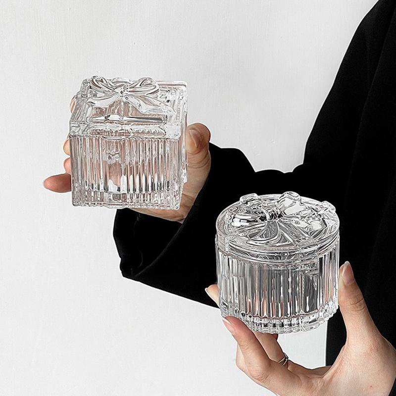 Simple Crystal Glass Heart-Shaped Portable Jewelry Storage Case For Women Girls Jewelry Box With Lid Ring Earrings Gift Boxes