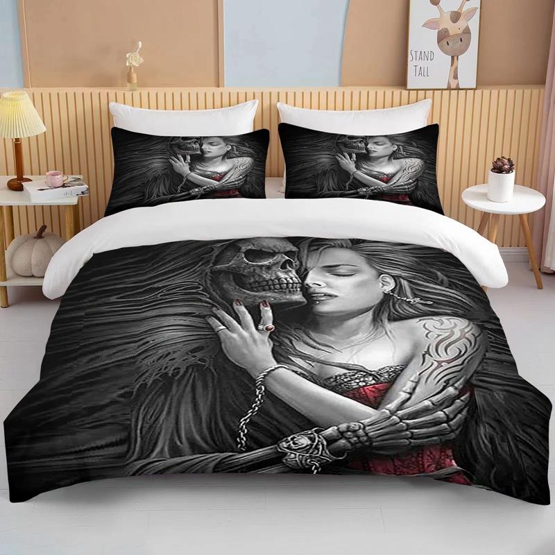 10 sizes Sexy Beauty Skeleton Girl Christmas gift king size double bed bedding set microfiber or polyester duvet cover set