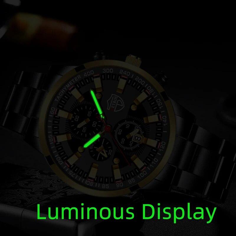 Luxury Men's Casual Fashion Business Gold Needle Digital Steel Band Quartz Watch Calendar Designed For Successful Men Classic