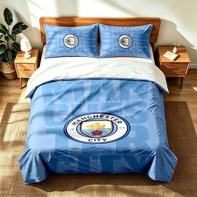 Manchester City FC (14) 3pc Set Suitable for Master Bedrooms Soft and Comfortable an Ideal Gift for Family and Friends Includes One Duvet Cover and Tw