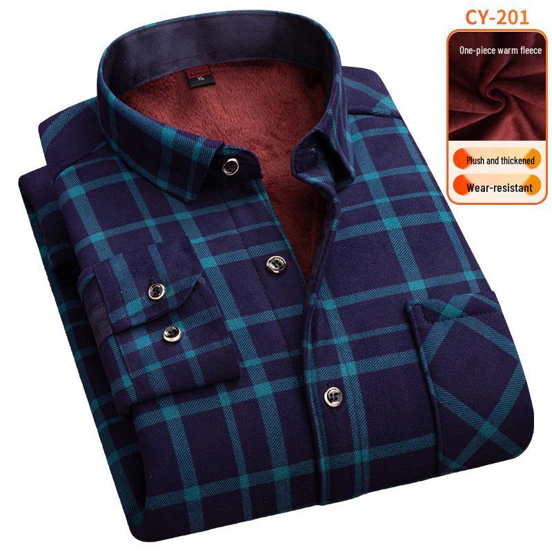 Men's Fleece-Lined Plaid Long-Sleeve Shirt