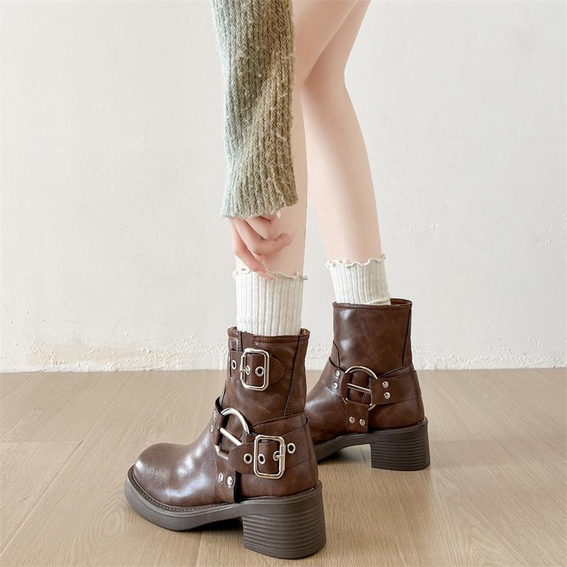 Retro British Style Thick Heel Martin Boots Women's 2025 New Autumn with Skirt, Thin and Versatile Casual Short Boots