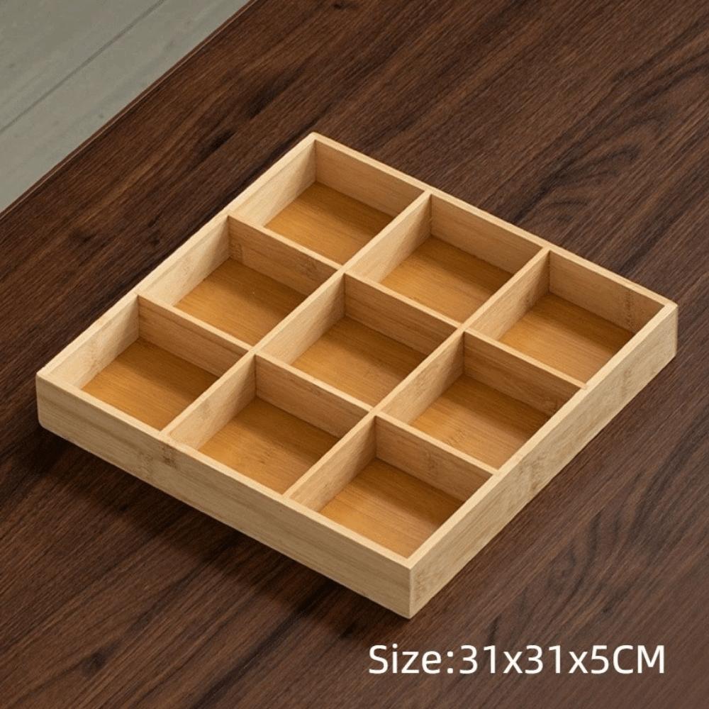 Multi-Grid Divided Plate Wooden Snack Storage Tray Reusable Bamboo Tray  Candy