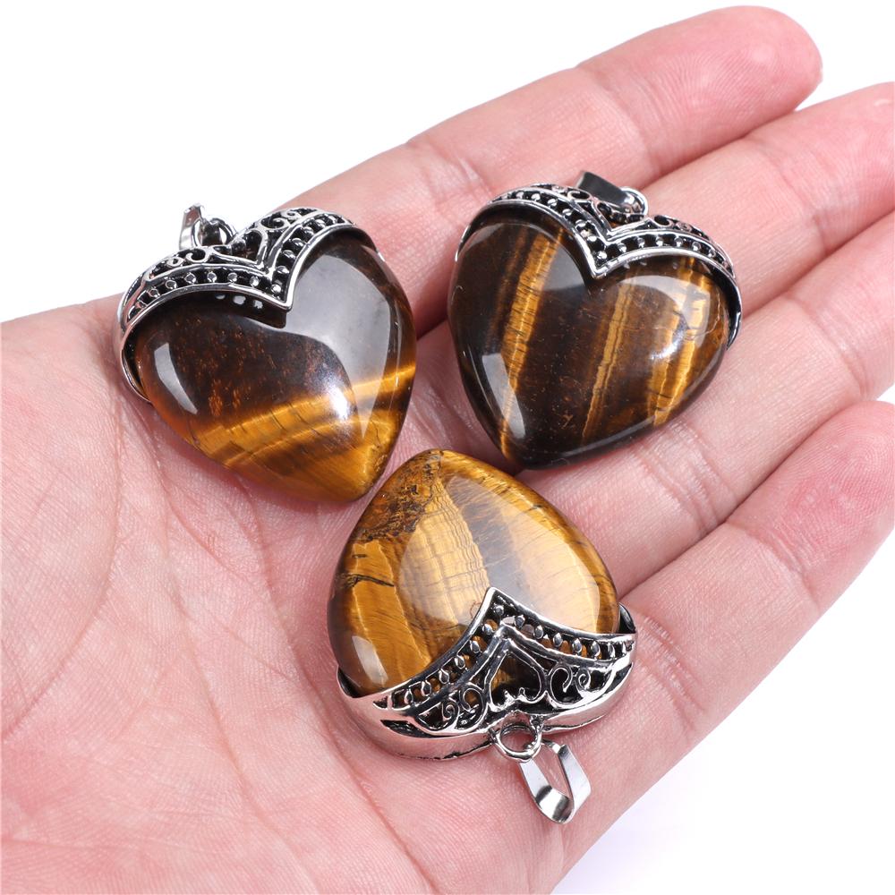 2pcs Natural Stone Heart Shape Necklace Pendant Healing Love Crystal Pendants Amethysts Charms Necklaces Jewelry Women 31*35MM