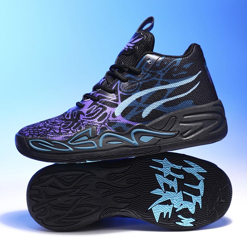 Basketball shoes new big children's basket youth mandarin duck mesh fly-woven sports shoes combat boots high-top training shoes