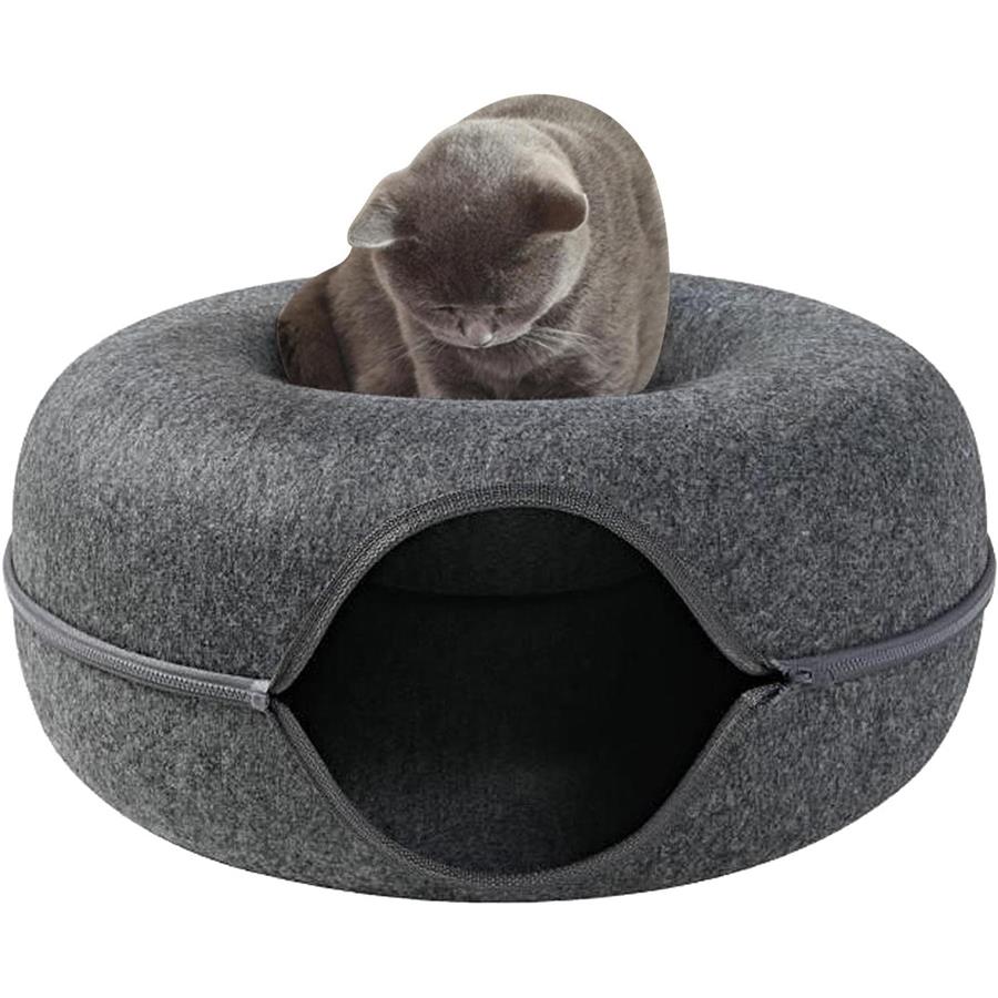 Round Tunnel Cat Bed Comfortable Donut House - Dark Gray