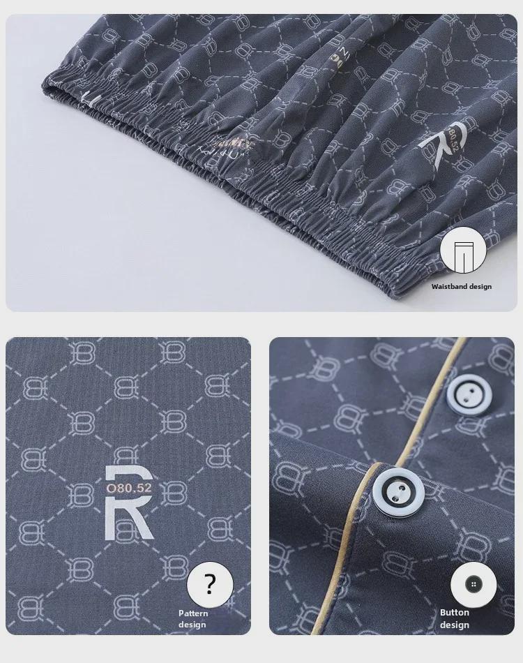 Men's Spring & Autumn Cotton Pajamas: Comfortable, Loose-Fit Cardigan Set for Middle-Aged & Elderly