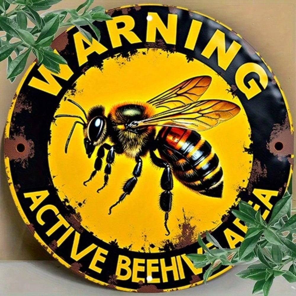 Round Bee Garden Tin Sign, Rustproof Aluminum Honeybee Decor, Vintage Farmhouse Metal Plaque, Outdoor Weather Resistant Wall Art