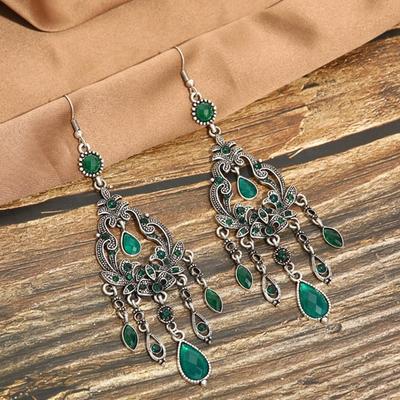 1 Pair Hook Earrings Boho Style Hollow Flower Design Drop Earrings with Faux Crystals Weddings Parties Accessories