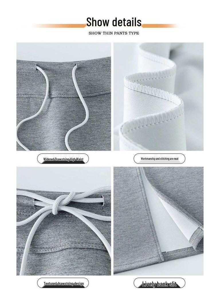 Women's Gray Elastic Waist A-Line Mini Skirt - Sporty High Waist, Bodycon, Slit, Casual Autumn Wear for Petite