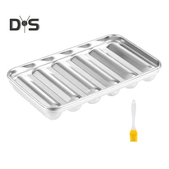 Forma do kiełbasek ze stali nierdzewnej, 6 wnęk, forma do hot dogów do gotowania w domu, narzędzie do pieczenia z powłoką zapobiegającą przywieraniu dla dzieci, maszyna do robienia kiełbasek z pokrywką