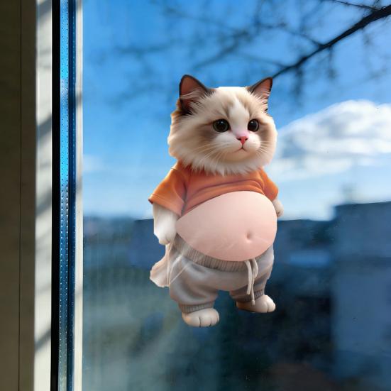 2Pcs 3D Belly Cat Anti-collision Sticker Anxiety Stress Relief Elastic Tummy Cartoon Kitten Decal Silicone Belly Animal Buffer Sticker