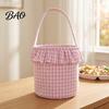 Versatile Household Storage Halloween Basket, Plaid Ruffle Trick or Treat Candy Bucket with Handle Home Organization Baskets for Kids, Reusable
