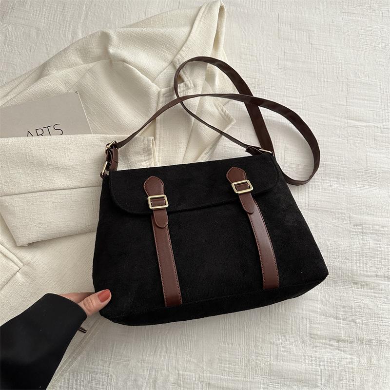 Geantă de umăr din piele pentru femei Design coreean din piele de căprioară Geantă crossbody la modă Curea retro Poștaș