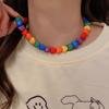 Acrylic Love Rainbow Necklace Adjustable Heart Beaded Necklace Collarbone Chain  For Couples