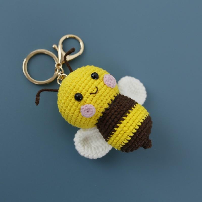 Cute Bee Crochet Keychain For Gifts Handmking Cartoon Bee Doll Knitting Keyrings Knitted Bee Doll Custom Accessories