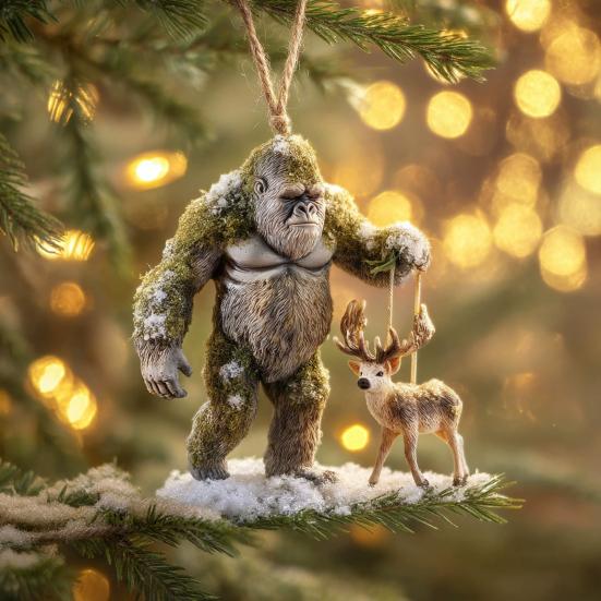 Sasquatch Christmas Ornament 2D Flat Acrylic Hanging Charm Xmas Tree Decoration Festive Gift for Surf Lovers