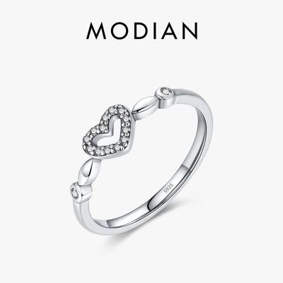 MODIAN Vintage Exquisite Ring Real 925 Sterling Silver Hollow Heart Simple Trendy Rings For Women Birthday Gift Fine Jewelry
