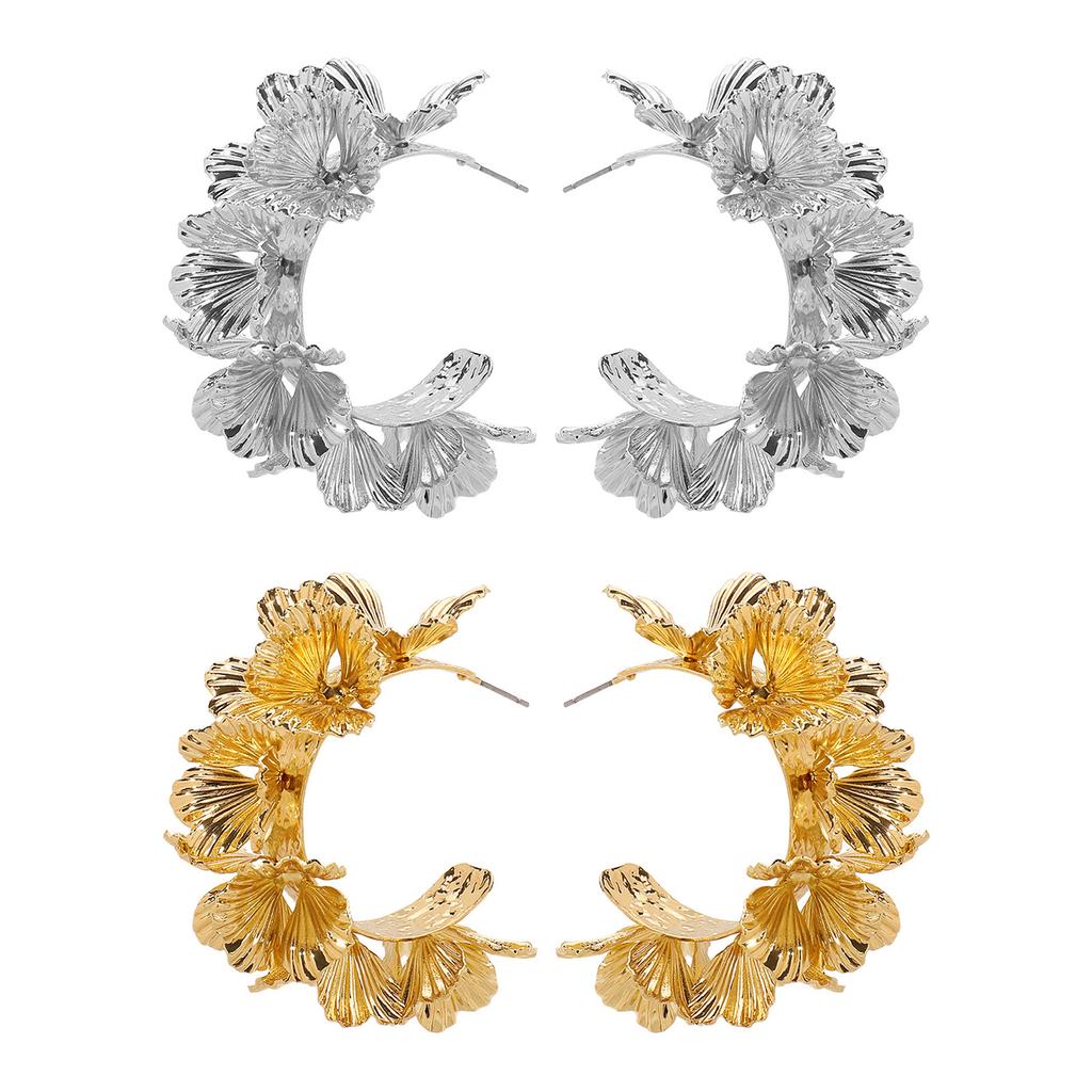 Fashionable Floral Statement Earrings for Women C Shaped Open Hoop Designs Portable Comfortable Jewelry Accessory