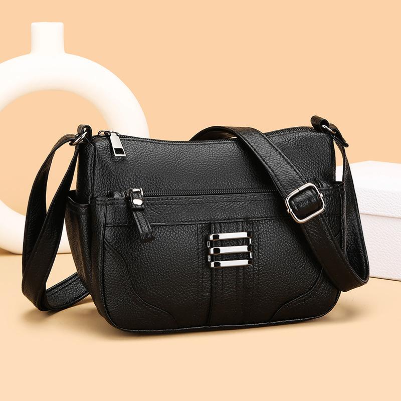 Middle-aged Women's Bag New Korean Casual Women's Crossbody Bag Fashionable Multi-pocket Soft Leather One-shoulder Mother Bag