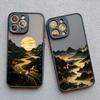 INS Mountain River Landscape Sunset Phone Case For iPhone 11 12 13 14 15 16 Pro Max Plus Mini XR X XS 7 8 Plus  Shockproof Cover