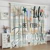 Ocean Curtains  Vintage Wooden Panel Summer Ocean Beach Theme Starfish Shells Print Rod Pocket Window Treatments Drapes for Bedro