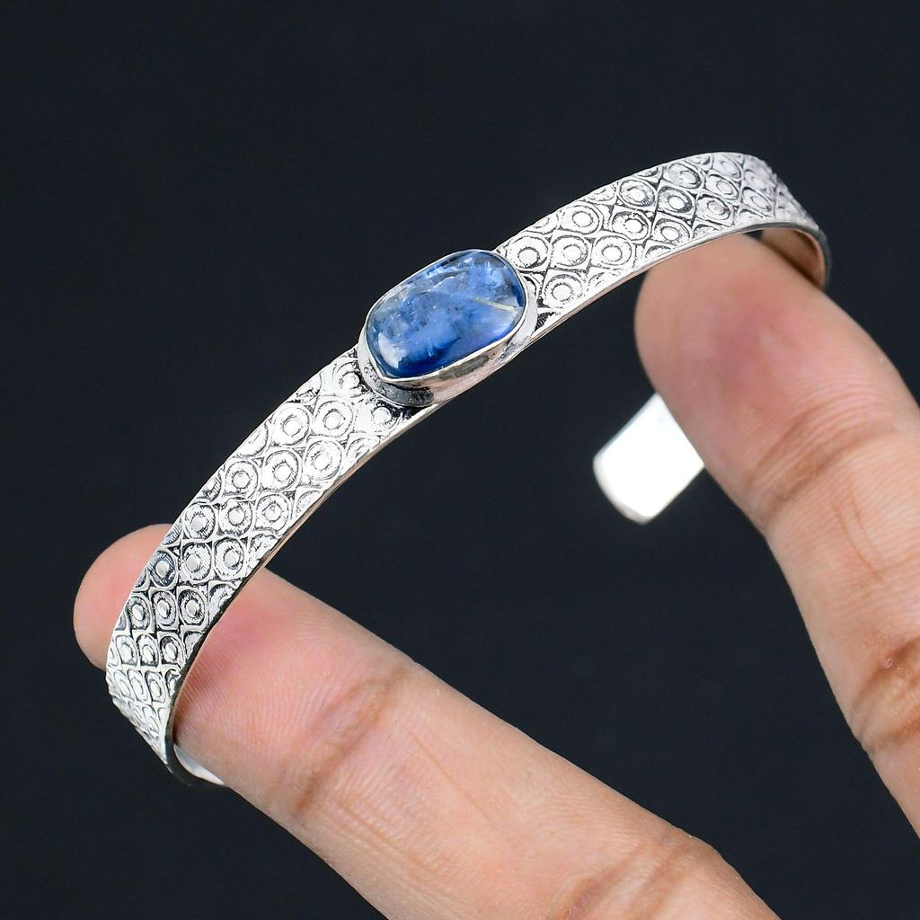 Womens Day Sale Sterling Silver Oval Kyanite Stone Mother Unique Bangle Bracelet