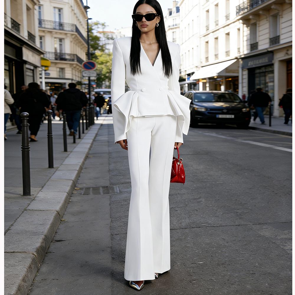 High-End Ruffled Slim Fit Jacket & Flare Pants Set - Early Spring 2026 Collection S