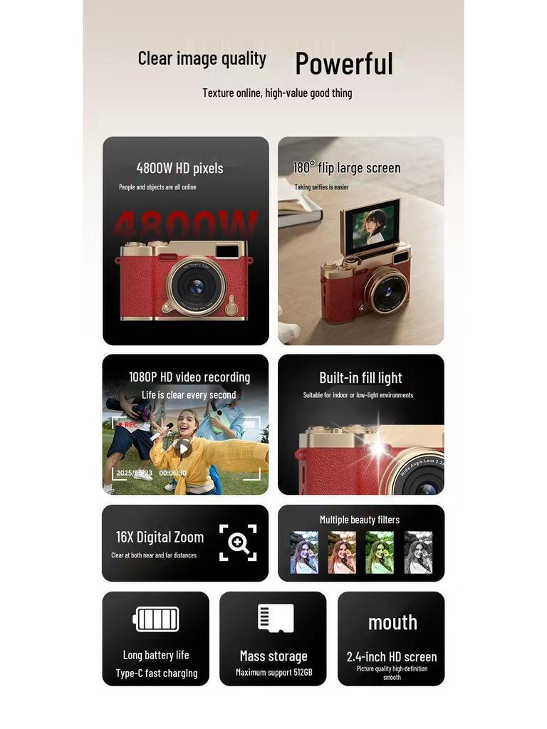 HD Digitale Klappkamera für Schüler - Retro-Stil, Einsteiger